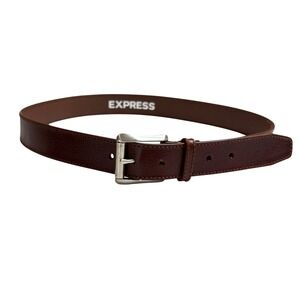 Express Belt Mens Large Brown Genuine Leather Silver Buckle Pebbled Classic